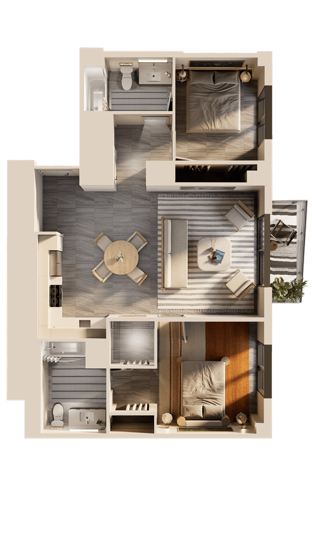 a 3d rendering of a floor plan of a house